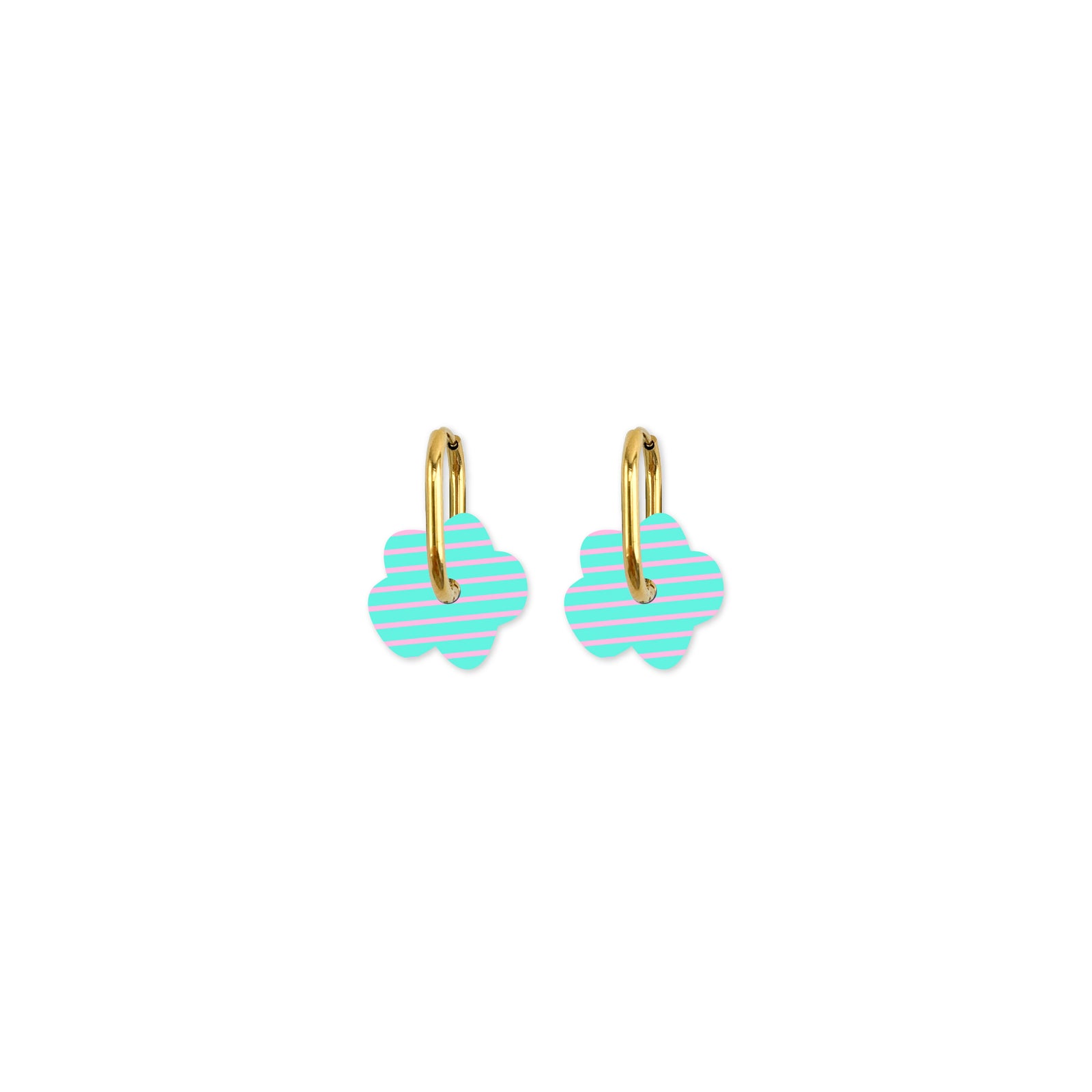 Cami Striped Flower Aqua/Pink Earring