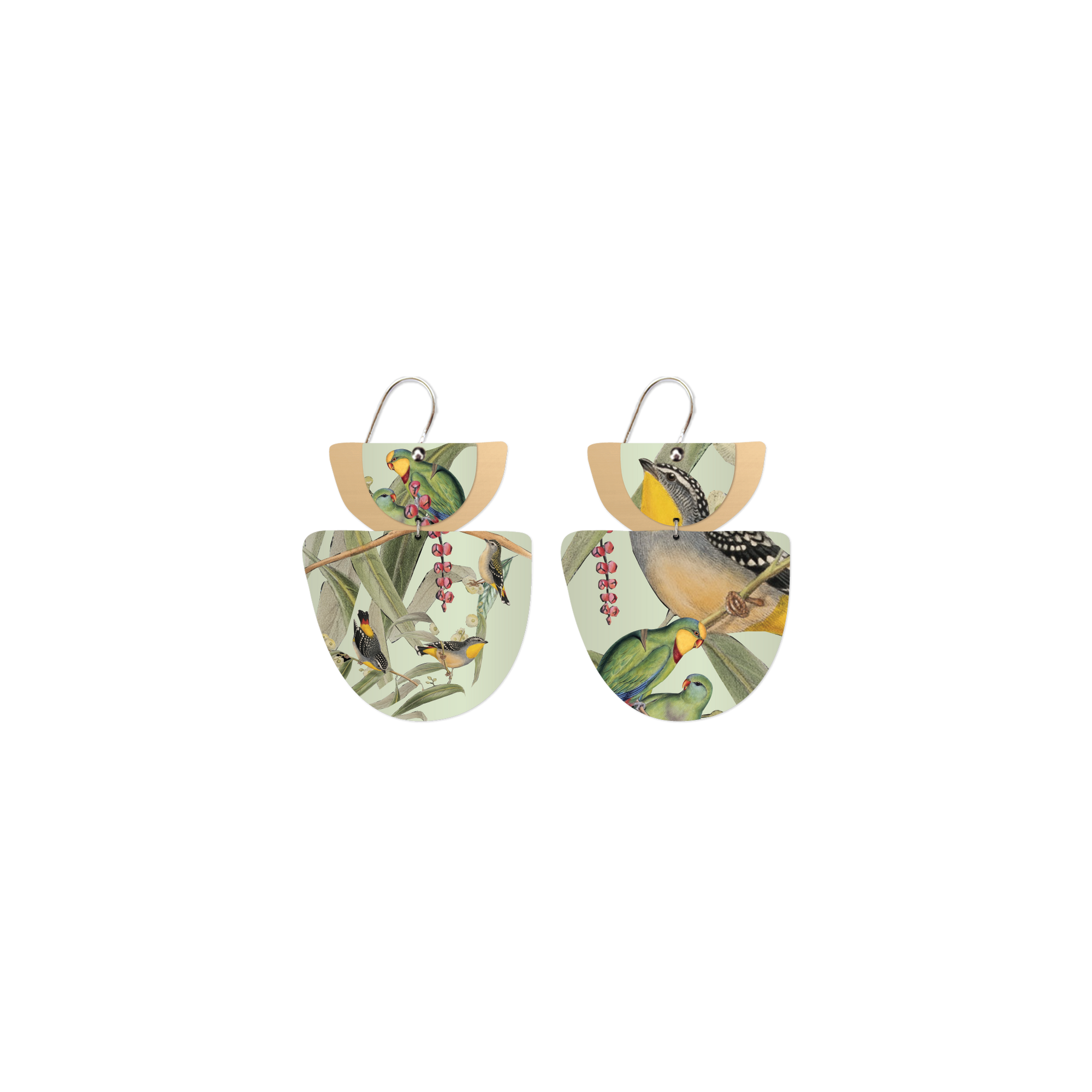 Native Birds Parrot & Pardalote Layered Double Bell Drop Earring