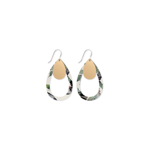 Native Birds Feather & Cuckoo Layered Outline Tear Drop Earring