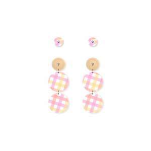 Fairy Floss Gingham Tria Circle Stud Pack Earrings