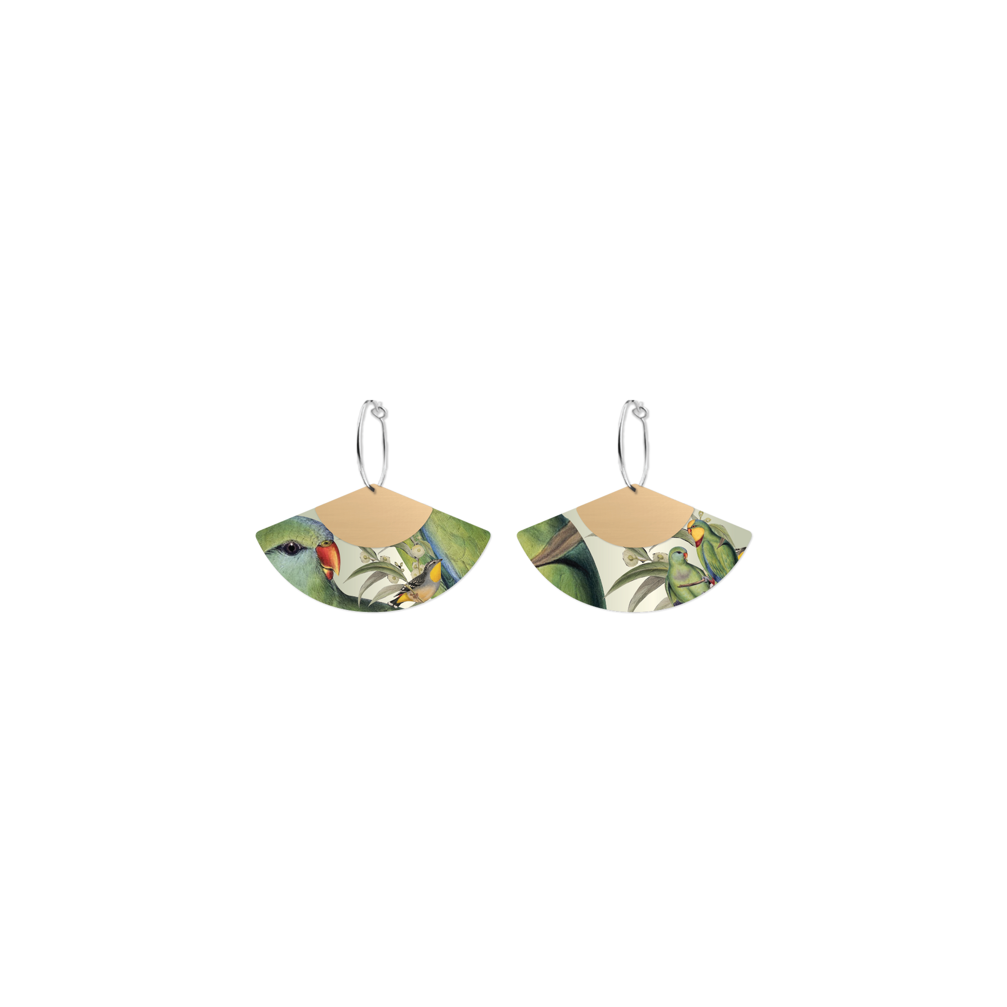 Native Birds Parrot & Pardalote Layered Fan Hoop Earring