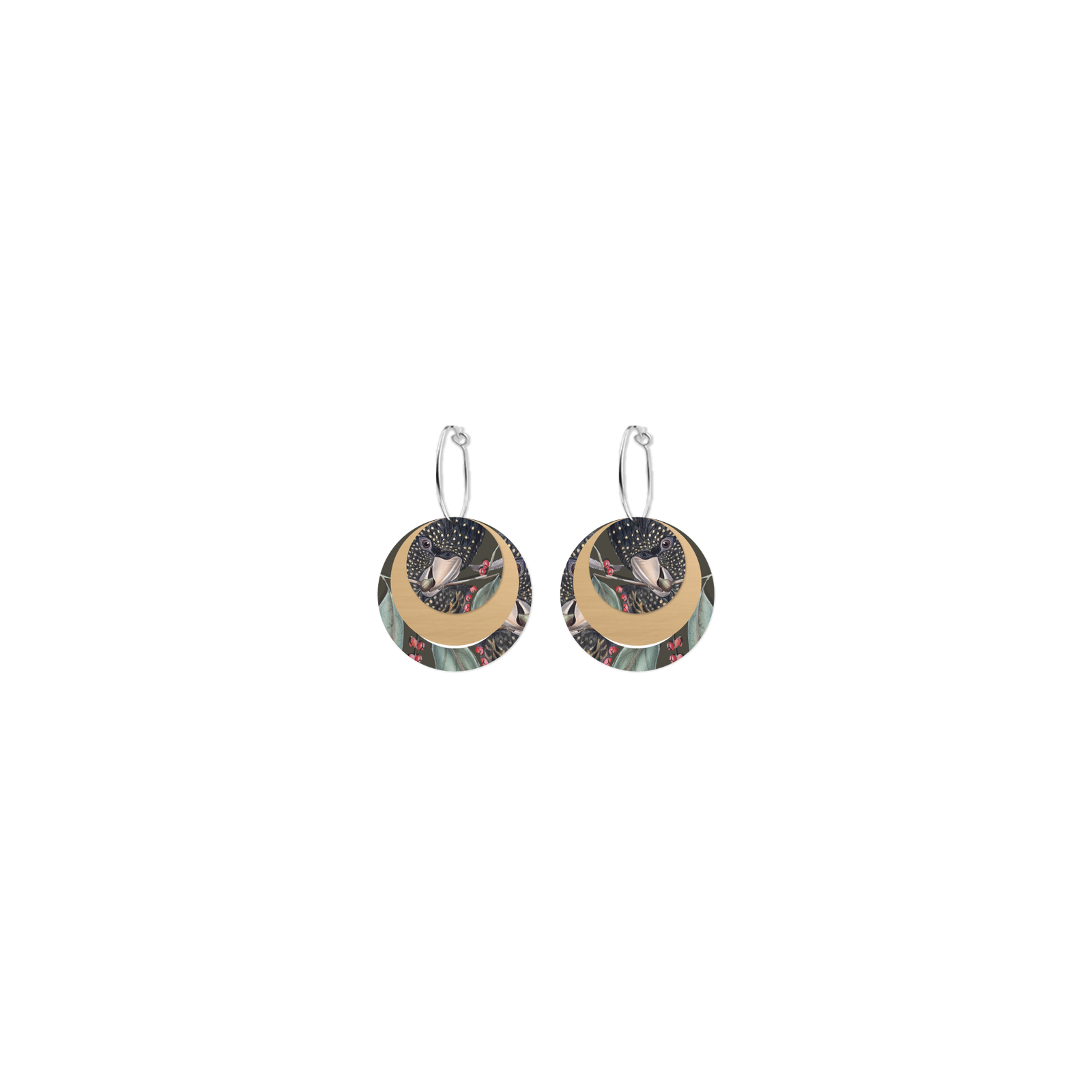 Native Birds Black Cockatoo Three Circle Hoop Earring