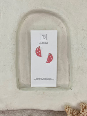 Pink Polka Dot Small Wedge Stud Earrings