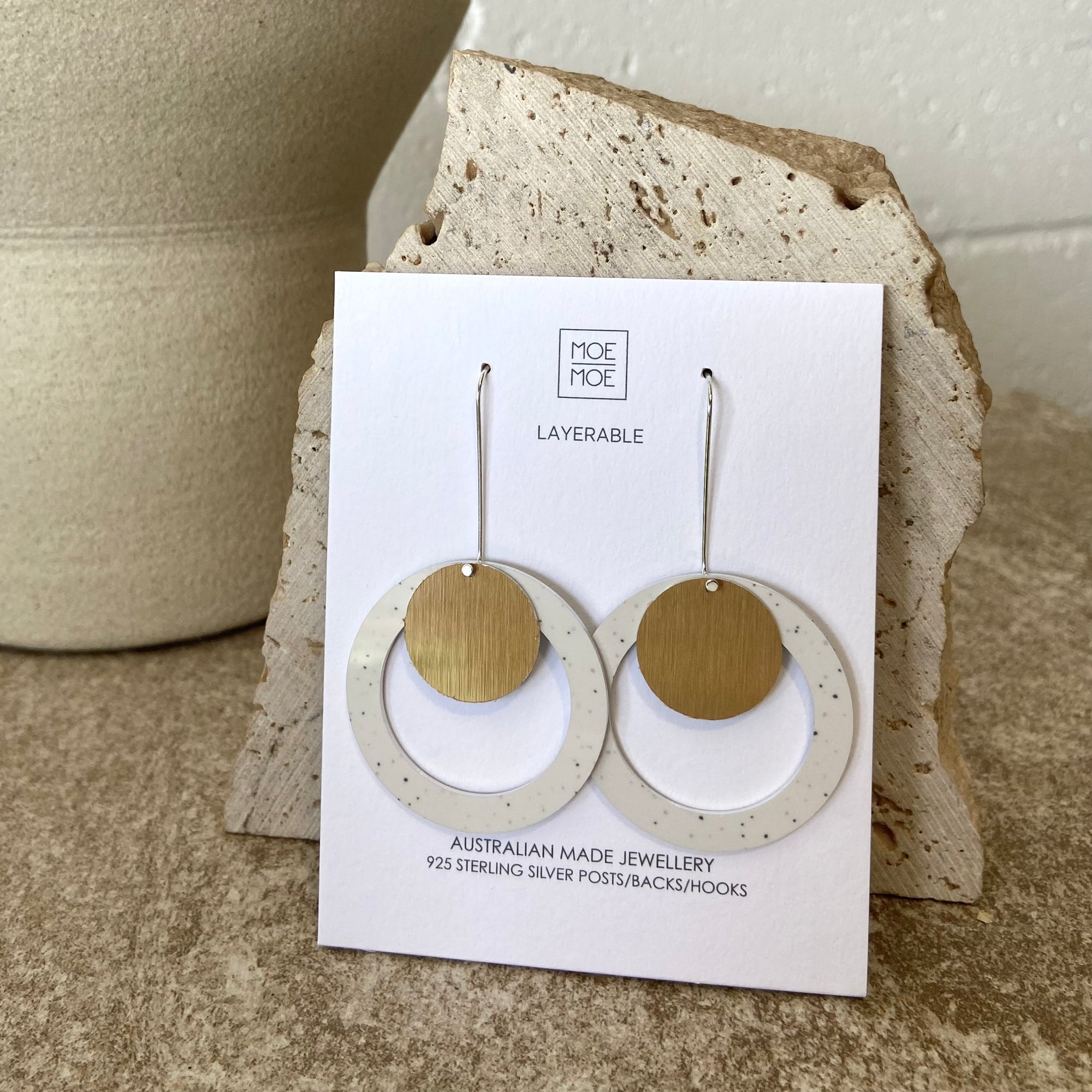 Flaxen Clay Layered Circle Outline Long Drop Earrings