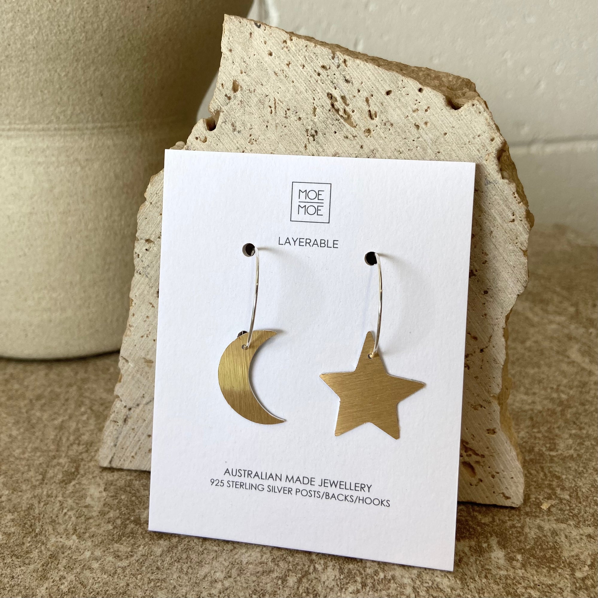 Mirrored Gold Signature Stars and Moons Hoop Earrings