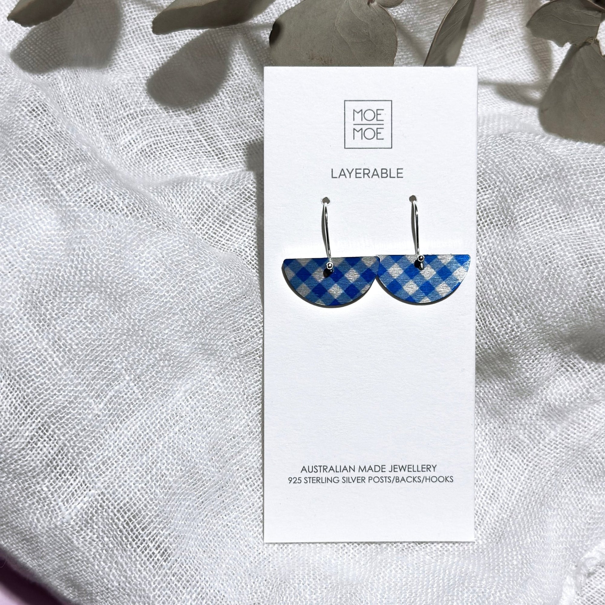 Blue Gingham Half moon drop