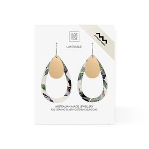 Native Birds Feather & Cuckoo Layered Outline Tear Drop Earring