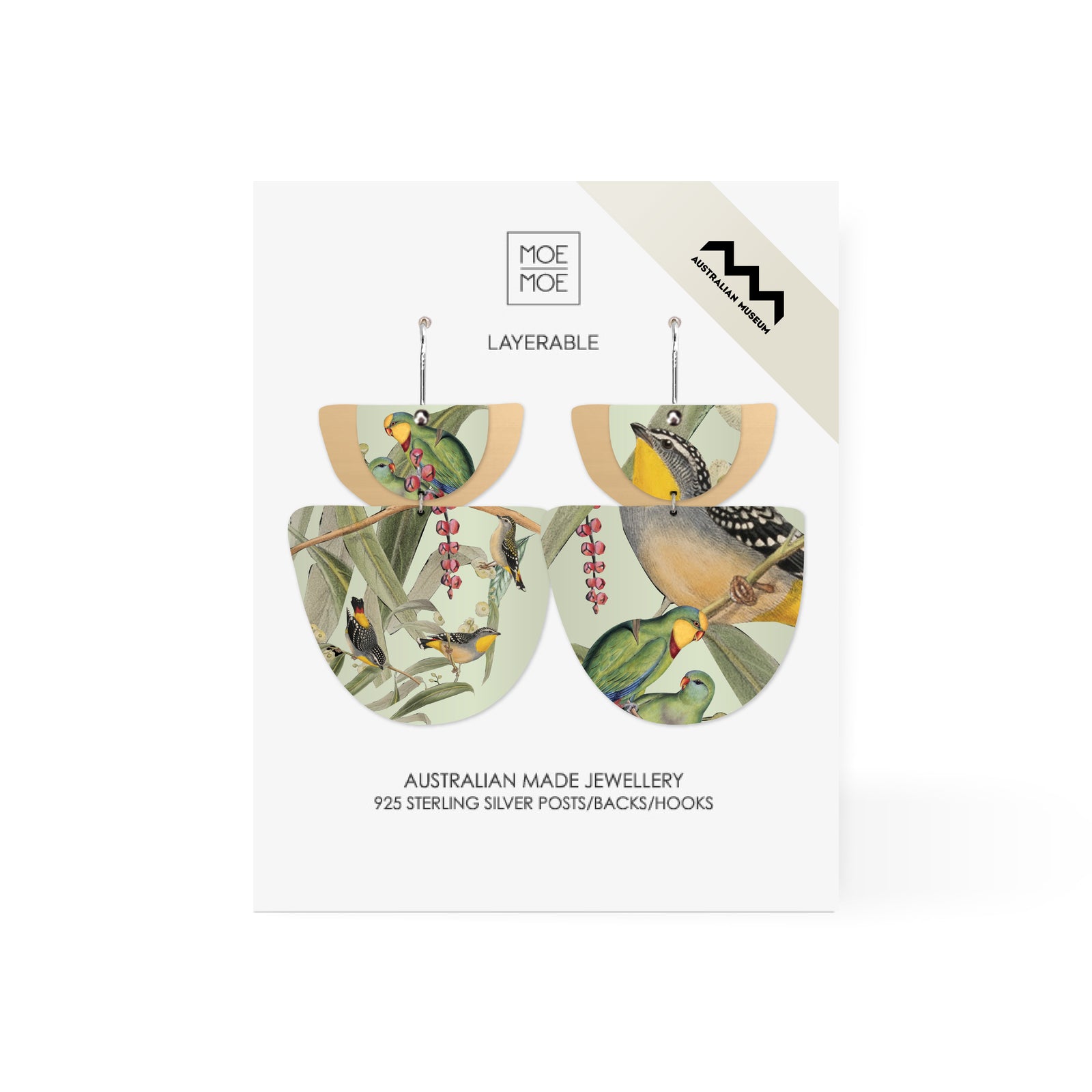 Native Birds Parrot & Pardalote Layered Double Bell Drop Earring