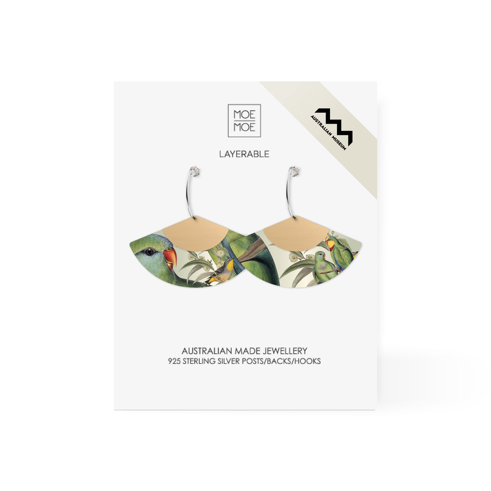 Native Birds Parrot & Pardalote Layered Fan Hoop Earring