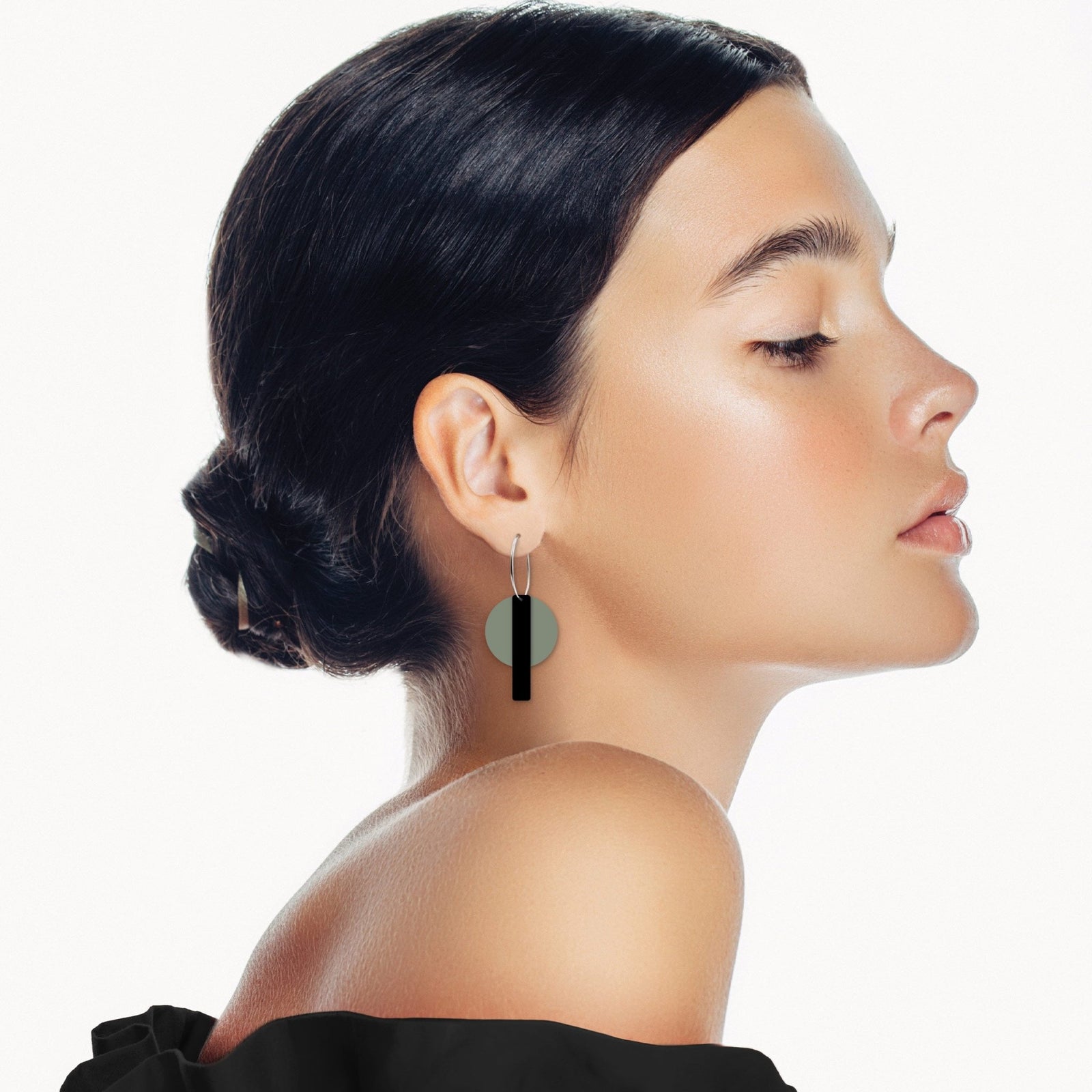 Earth&Stone Olive Orbit Bar Stack Hoop Earrings