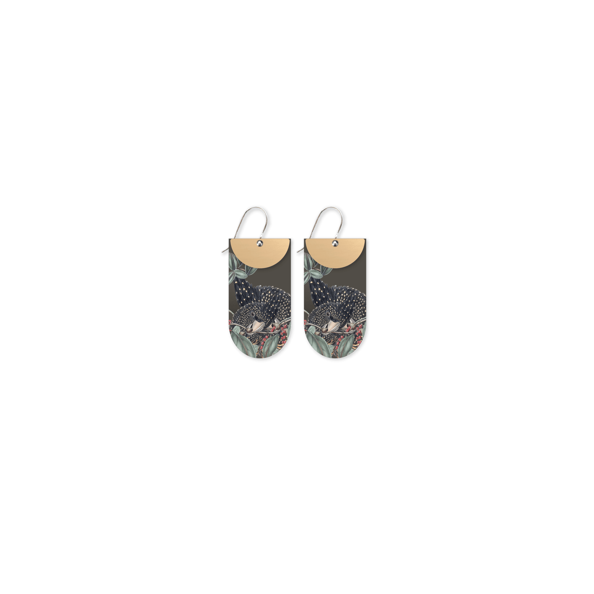 Native Birds Black Cockatoo Layered Tab Drop Earring
