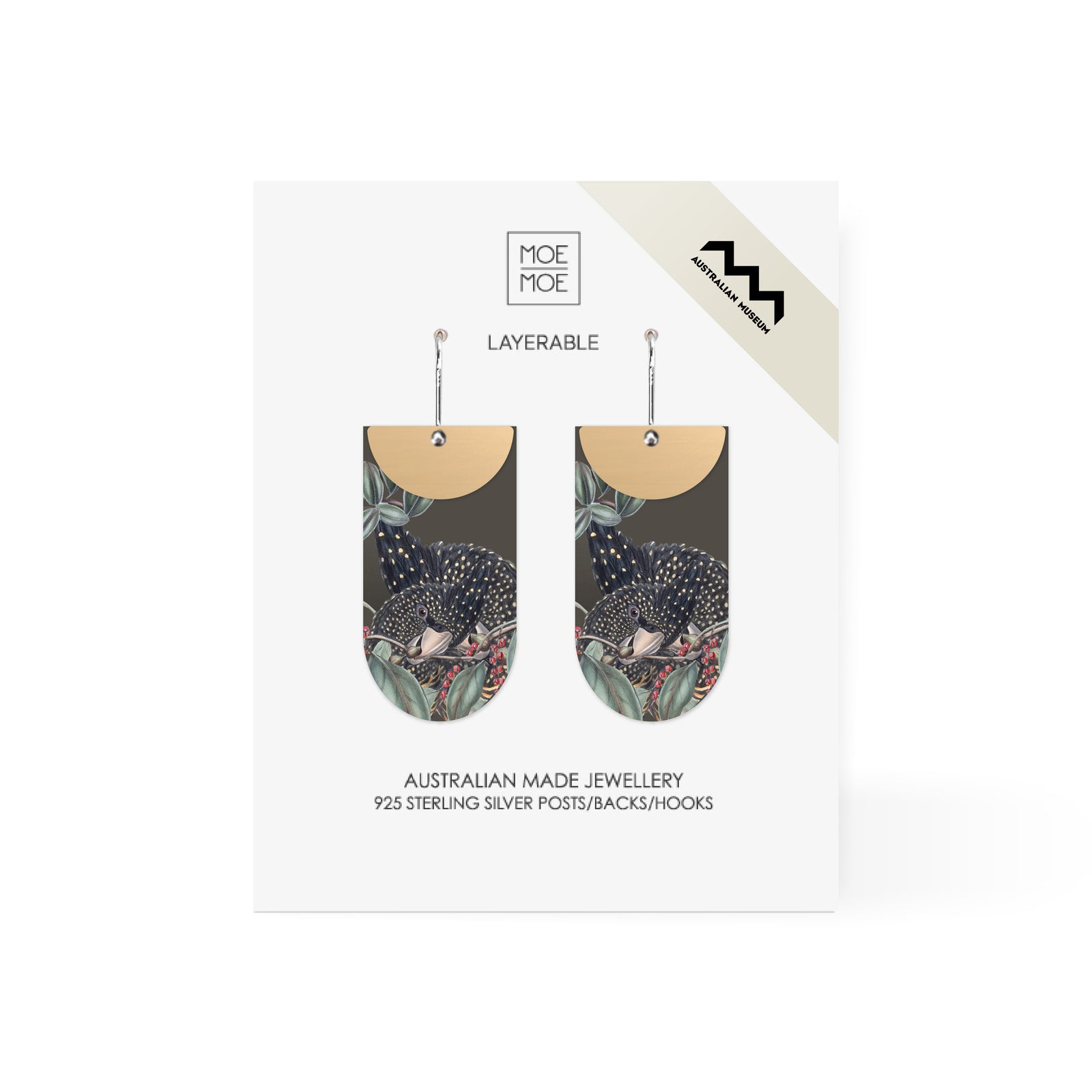 Native Birds Black Cockatoo Layered Tab Drop Earring