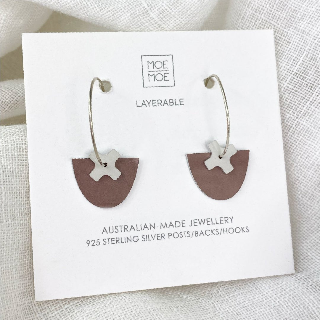 Earth&Stone Clay Layered Cross Bell Hoop Earrings