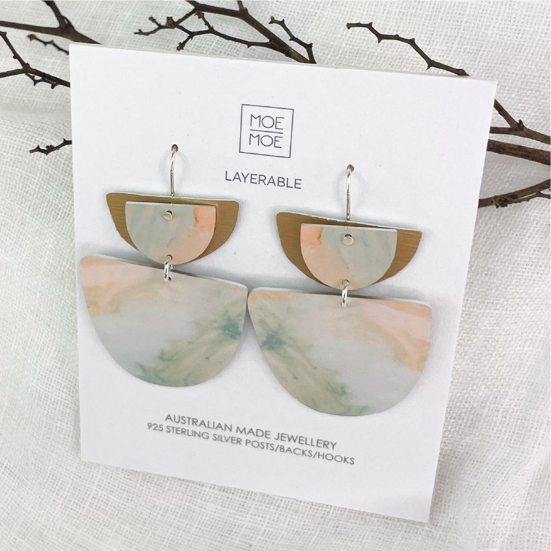 Kiasmin 2 Aura Layered Double Bell Drop Earrings