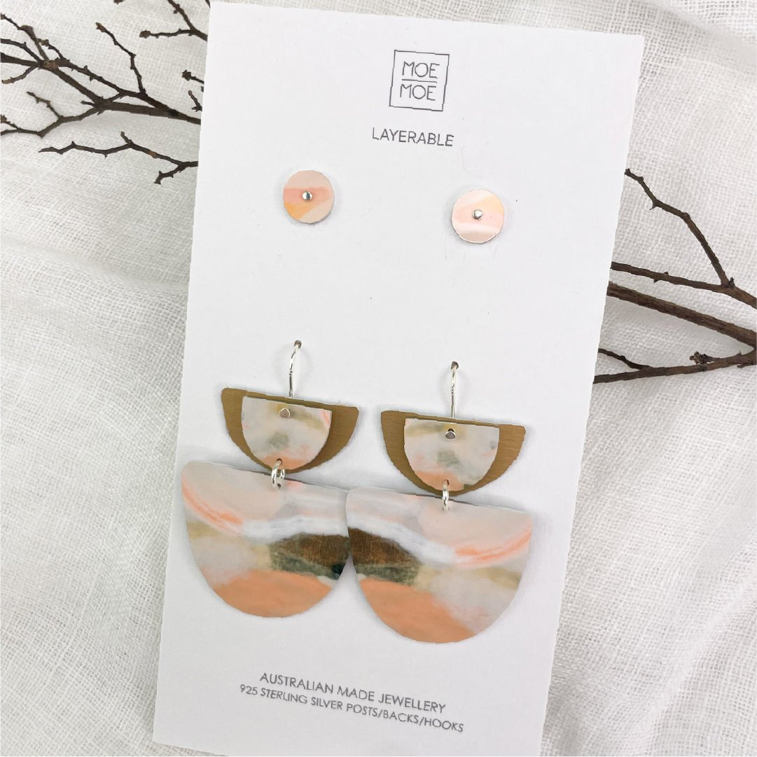 Kiasmin 2 Sunset Layered Double Bell Drop Pack Earrings