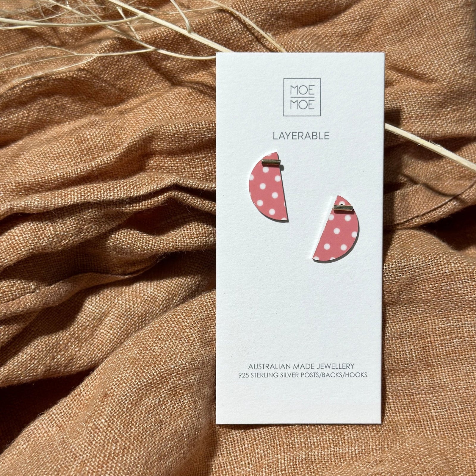 Pink Polka Dot Small Wedge Stud Earrings