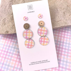 Fairy Floss Gingham Tria Circle Stud Pack Earrings