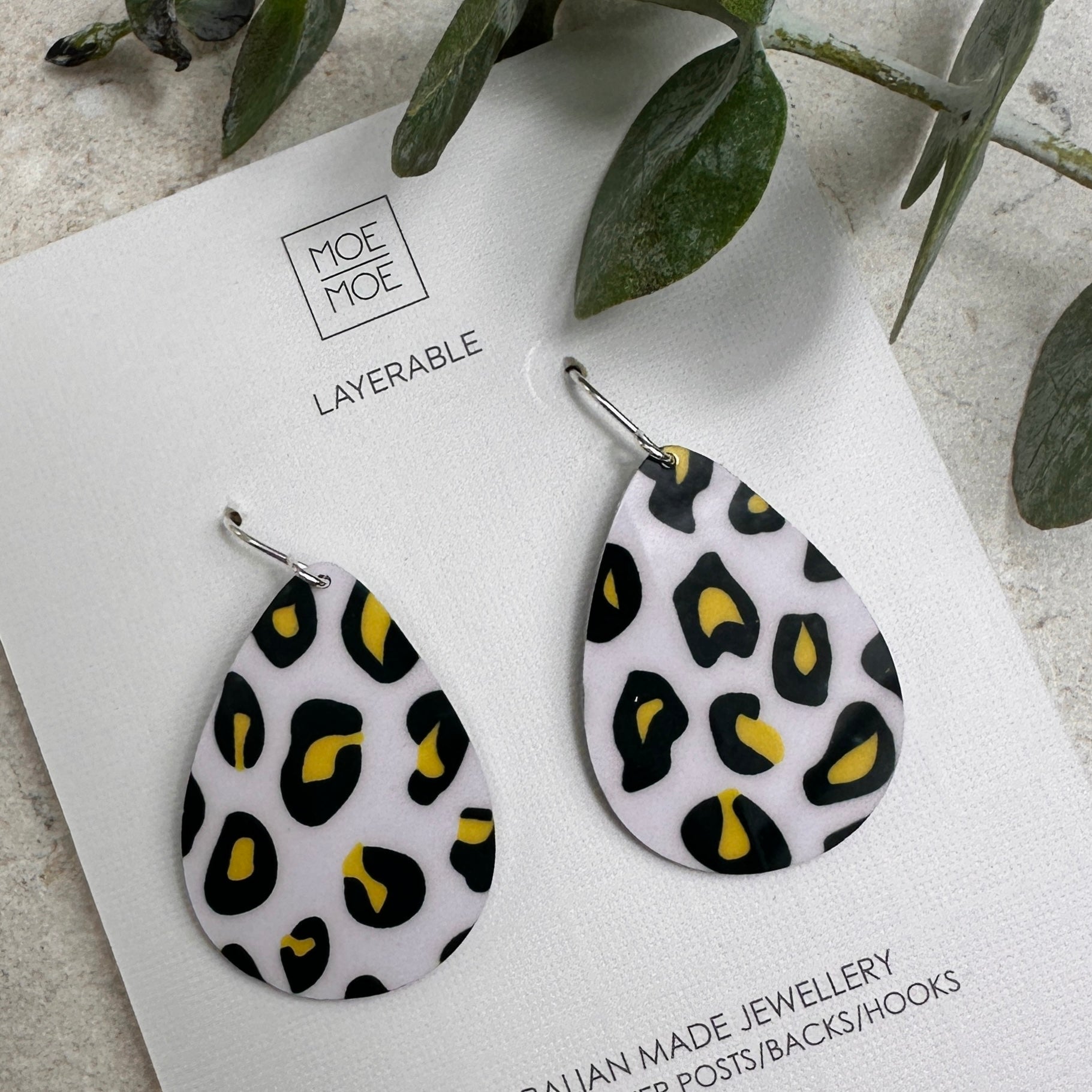 Not so Beige and mustard leopard tear drop