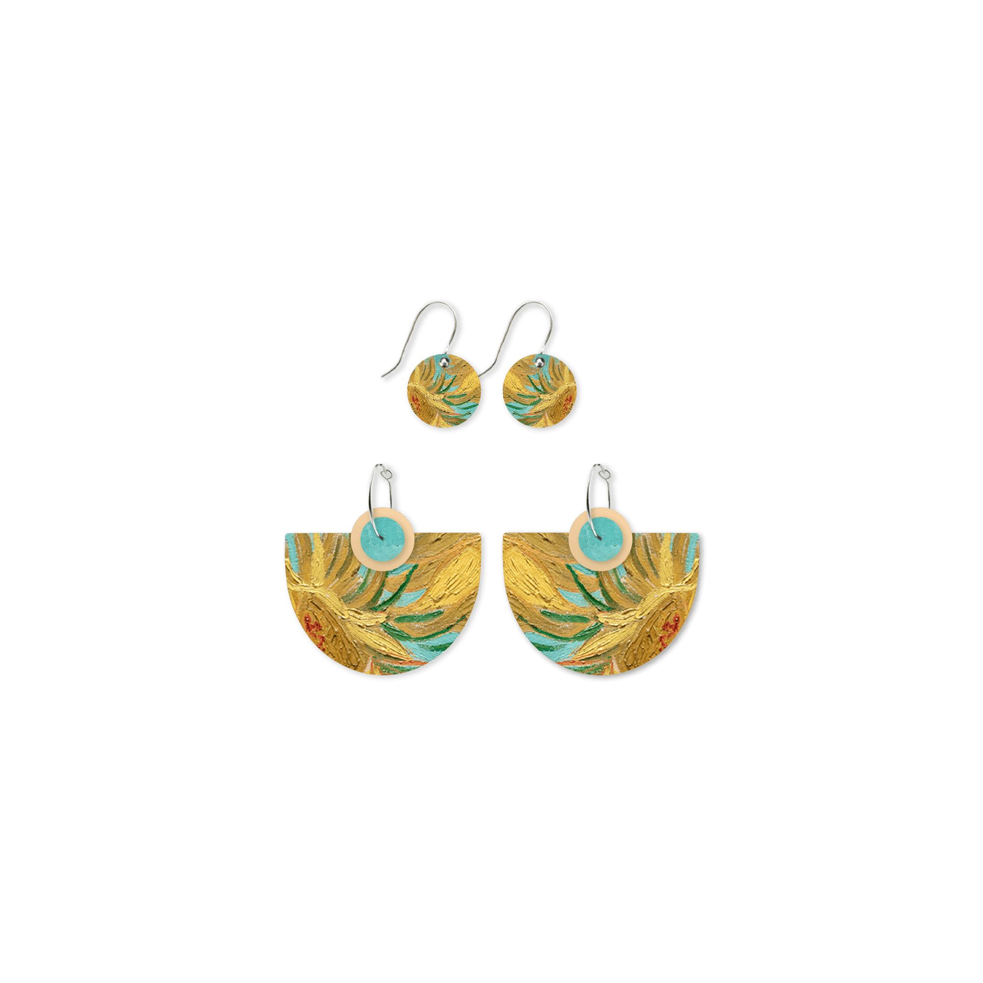 Van Gogh Sunflowers Layered Classic Bell Hoop Pack Earrings