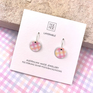 Fairy Floss Gingham Small Circle Drop Earrings
