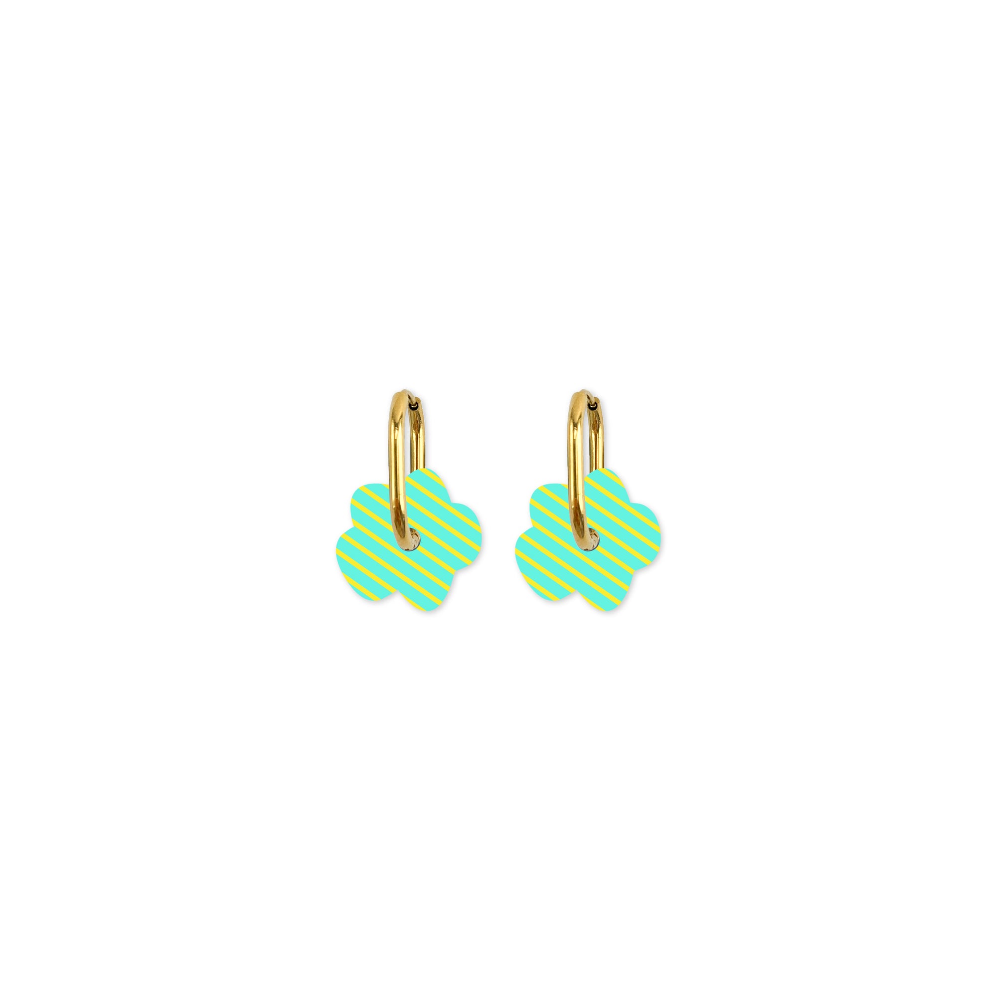 Cami Striped Flower Emerald/Yellow Earring