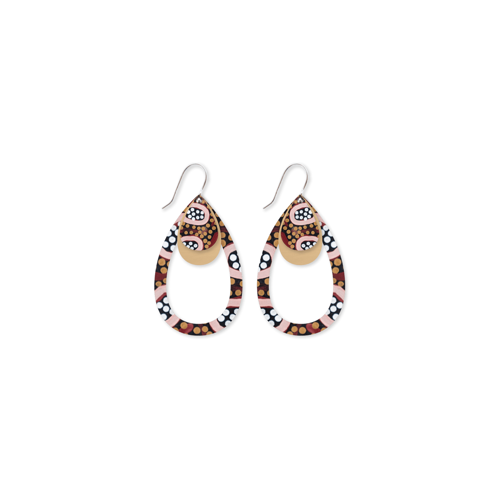 Azeza Possum Country Layered Outline Tear Drop Earrings