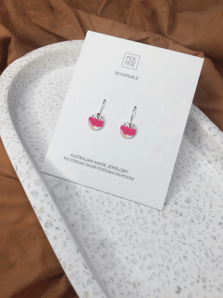 Hot Pink Abstract Mini Circle Drop Earrings