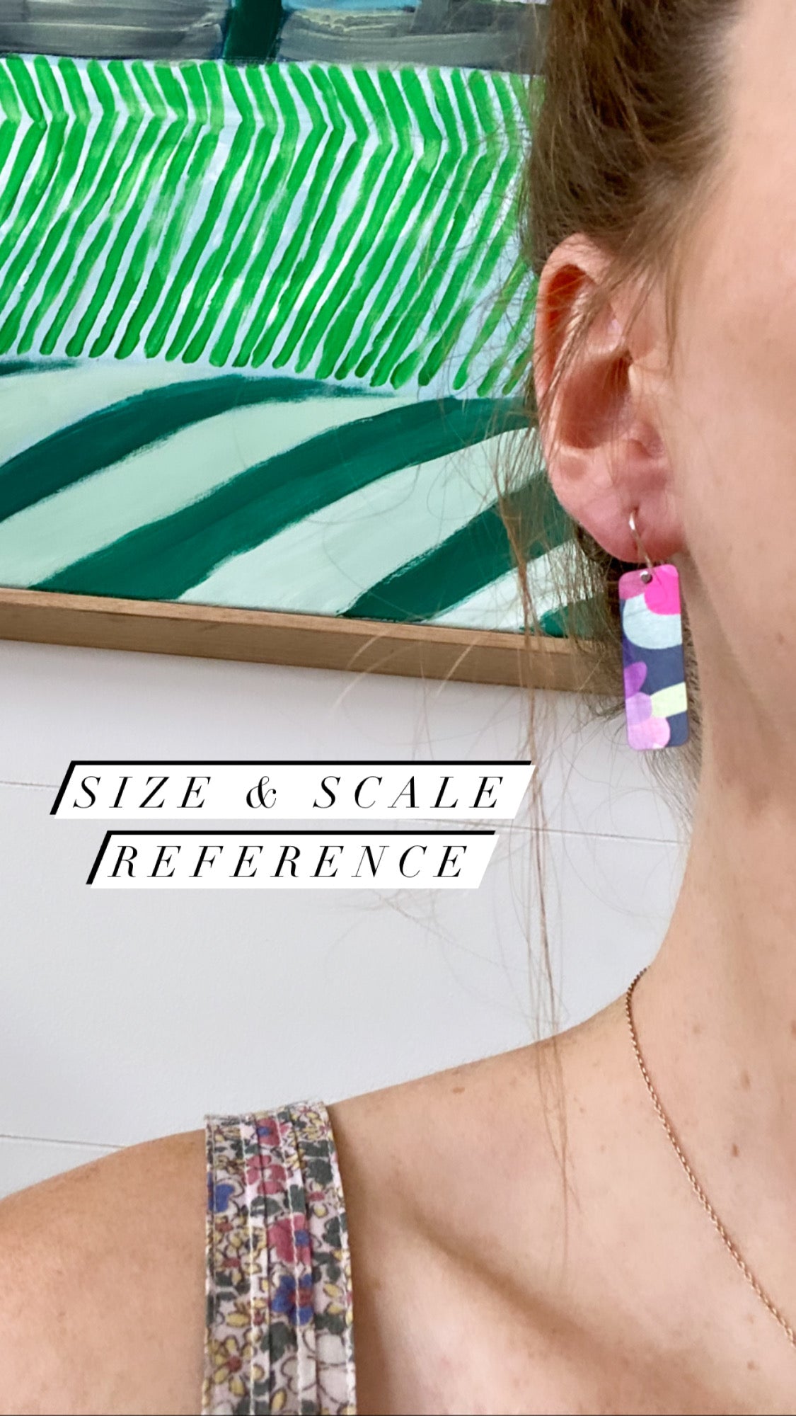 Metallic Green Florals Thick Bar Drop Earrings