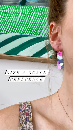 Metallic Green Florals Thick Bar Drop Earrings