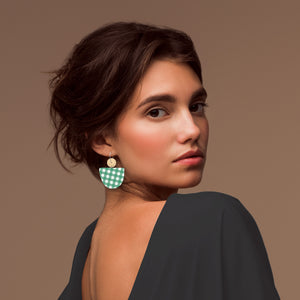 Gingham Emerald Organic Bell Circles Hoop Earrings