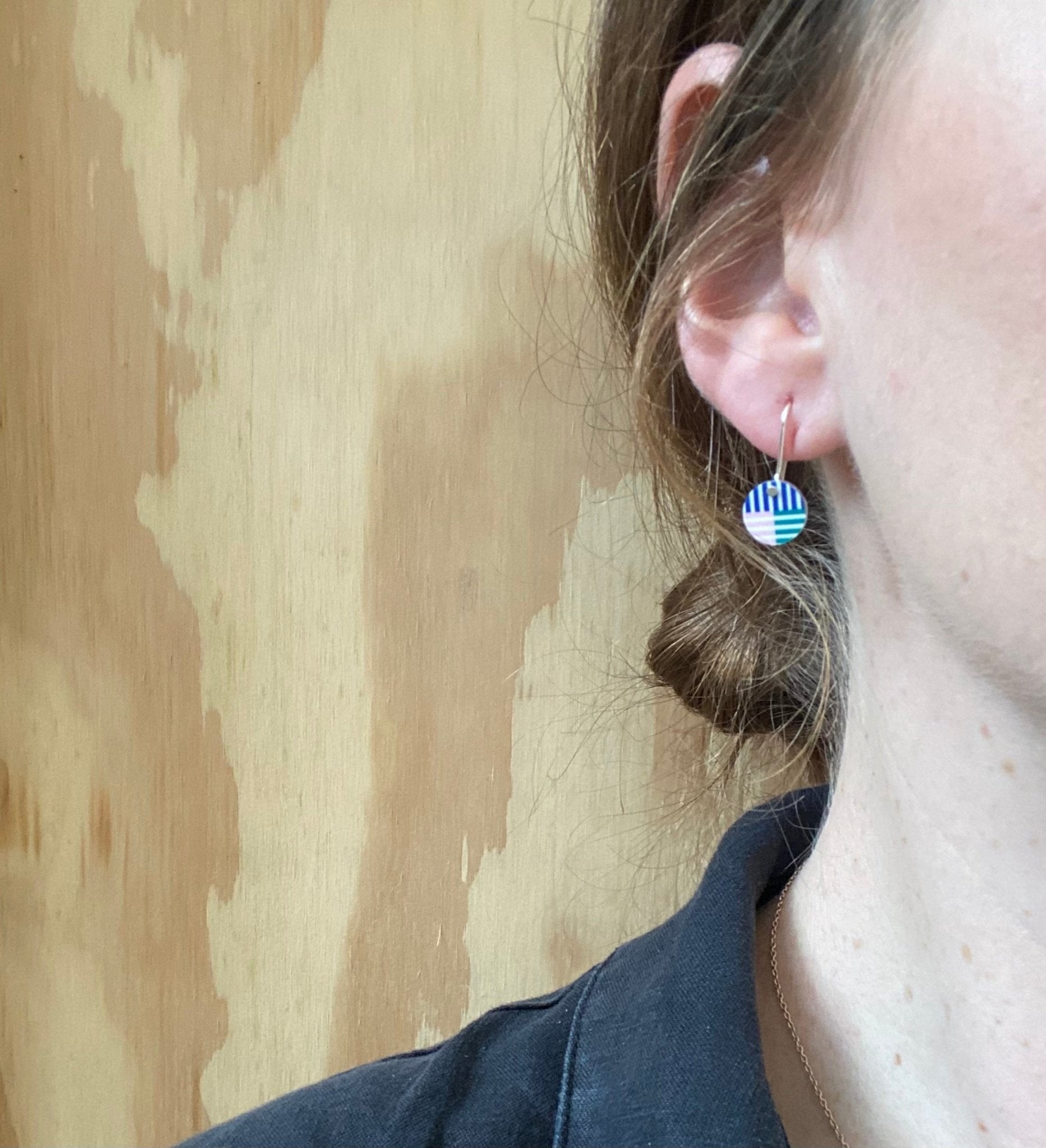 Trio Striped Mini Circle Drop Earrings