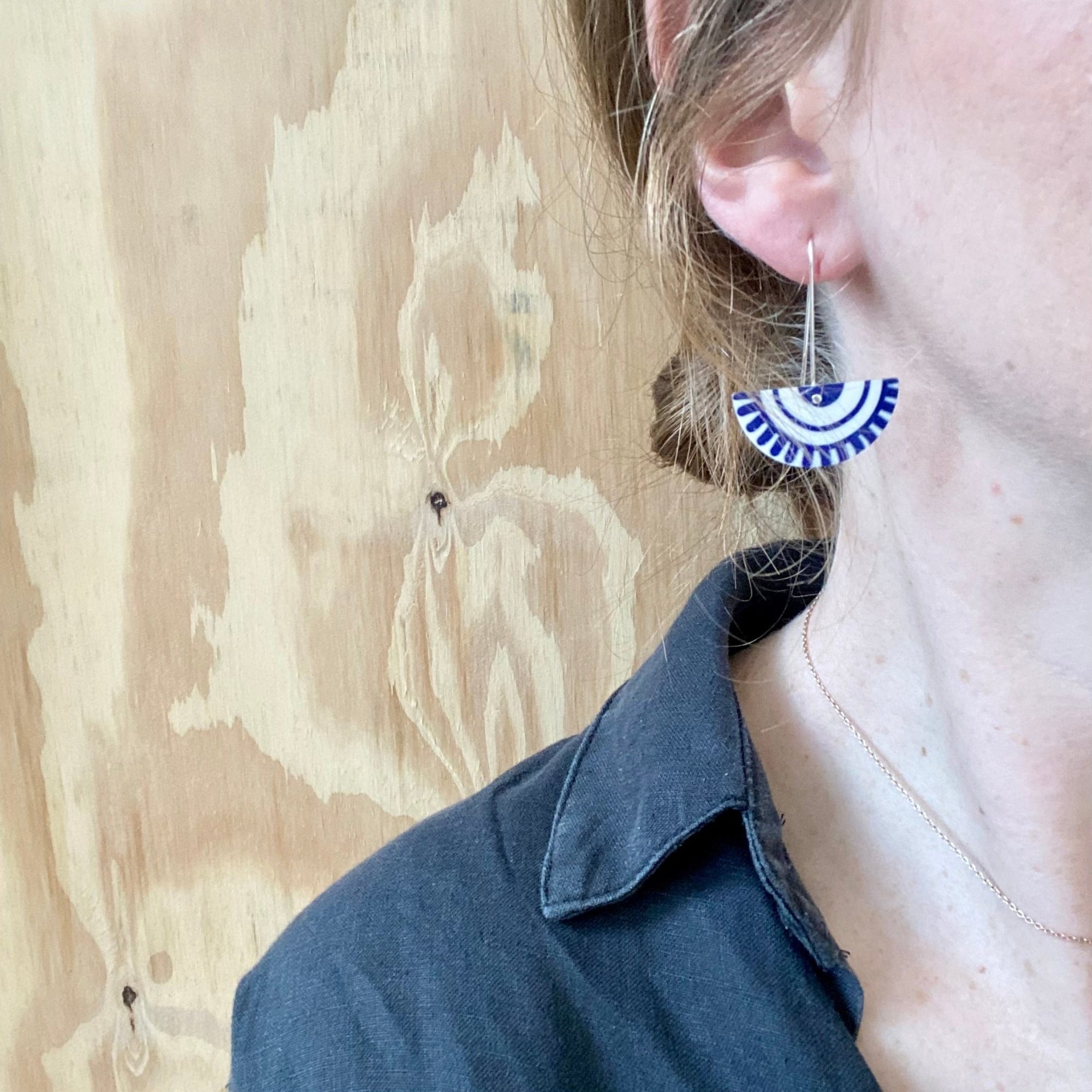 Grecian Medium Moon Long Drop Earrings