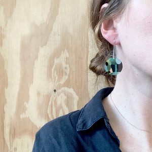 Metallic Green Florals Large Circle Long Drop Earrings