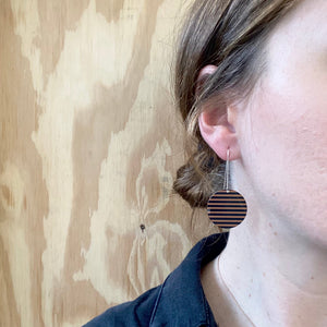 Metallic Brown and Black Large Circle Long Drop Earrings