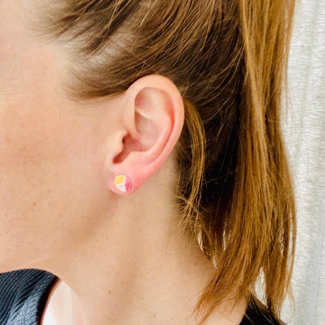 Pink and Orange Mini Circle Stud Earrings