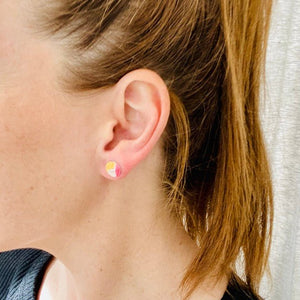 Pink and Orange Mini Circle Stud Earrings