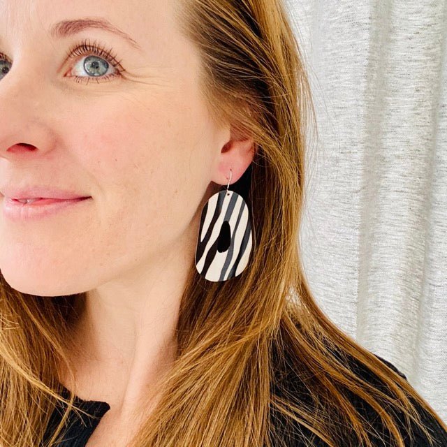 Tiger Print Large Organic Drop Earrings