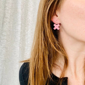 Pink Polka Dot XO Drop Earrings