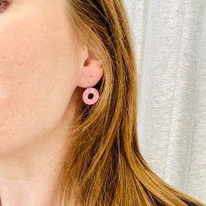 Pink Polka Dot XO Drop Earrings