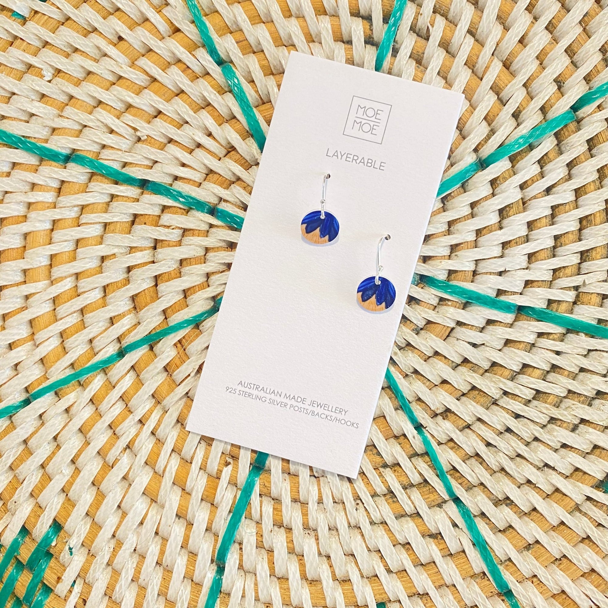 Blue and Yellow Mini Circle Drop Earrings