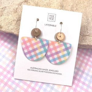 Fairy Floss Gingham Organic Bell Circles Hoop Earrings