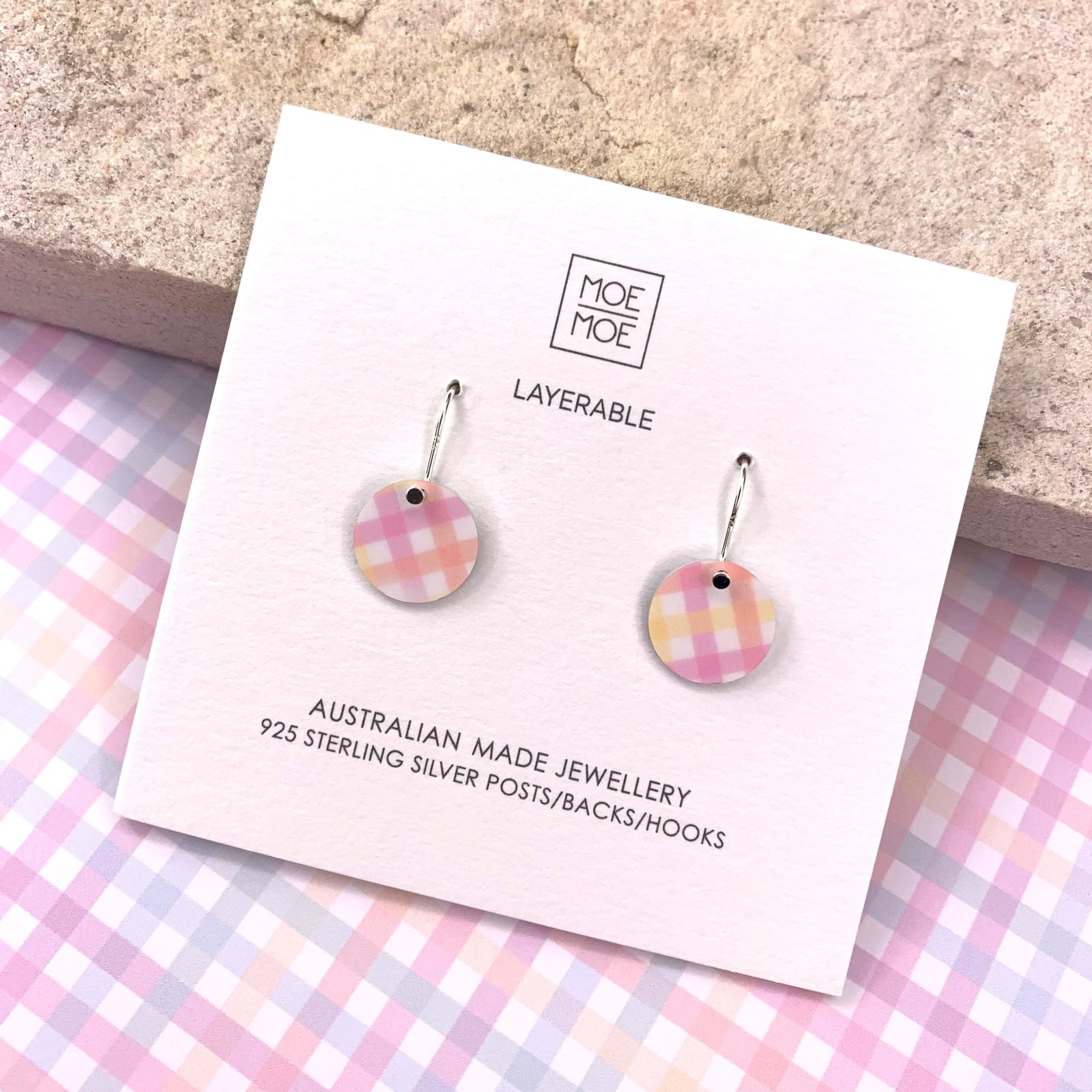 Fairy Floss Gingham Small Circle Drop Earrings