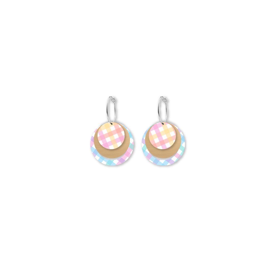 Fairy Floss Gingham Three Circle Hoop Earrings