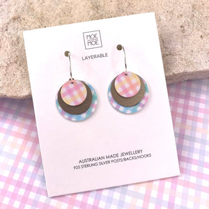 Fairy Floss Gingham Three Circle Hoop Earrings