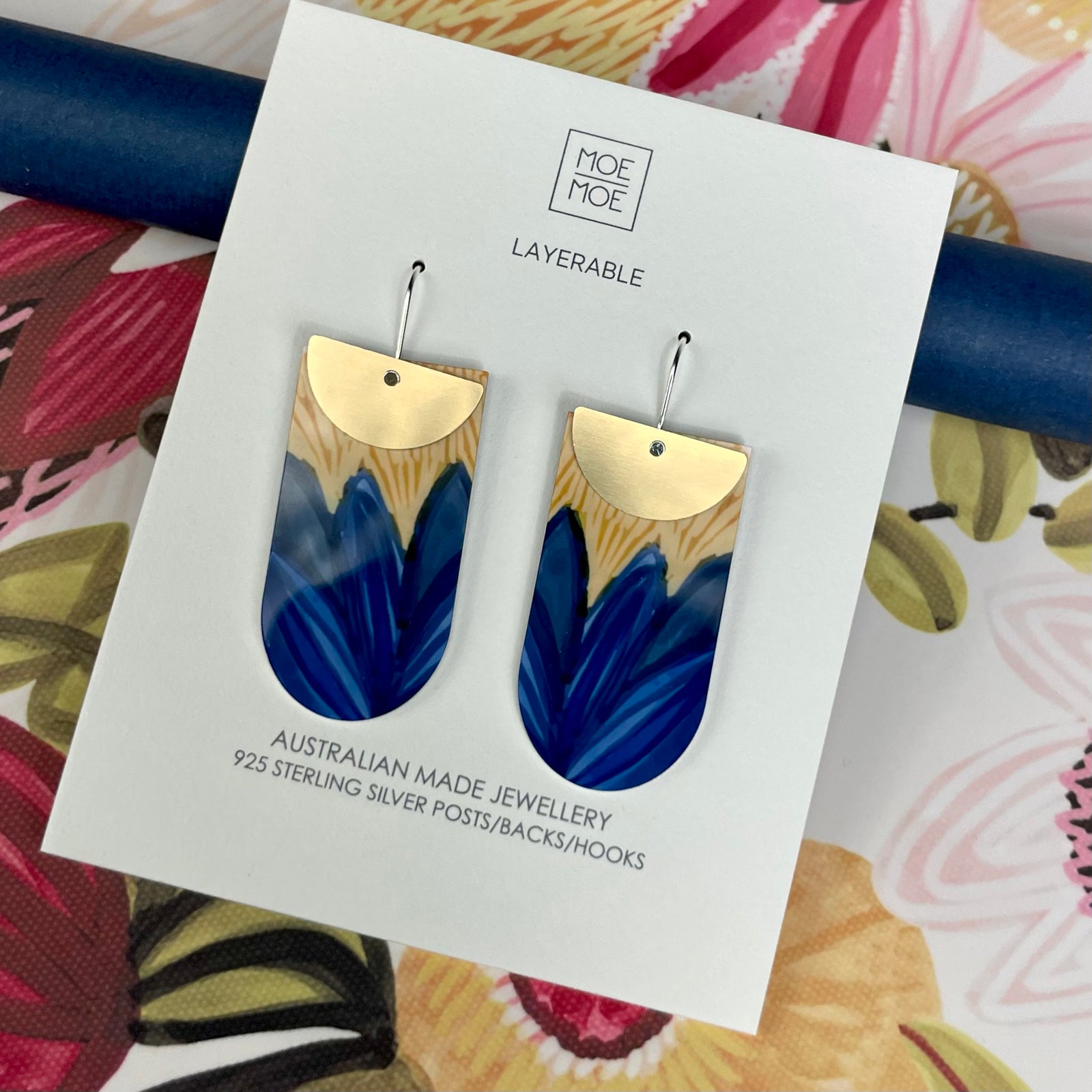 Kirsten Katz Botanic Blues Layered Tab Drop Earrings