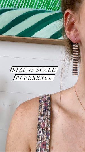 Metallic Brown and Black Stripe Thick Long Bar Drop Earrings