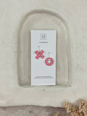 Pink Polka Dot XO Drop Earrings