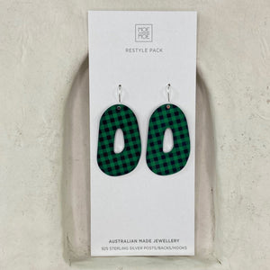 Green and Black Gingham Small Organic Drop Earrings