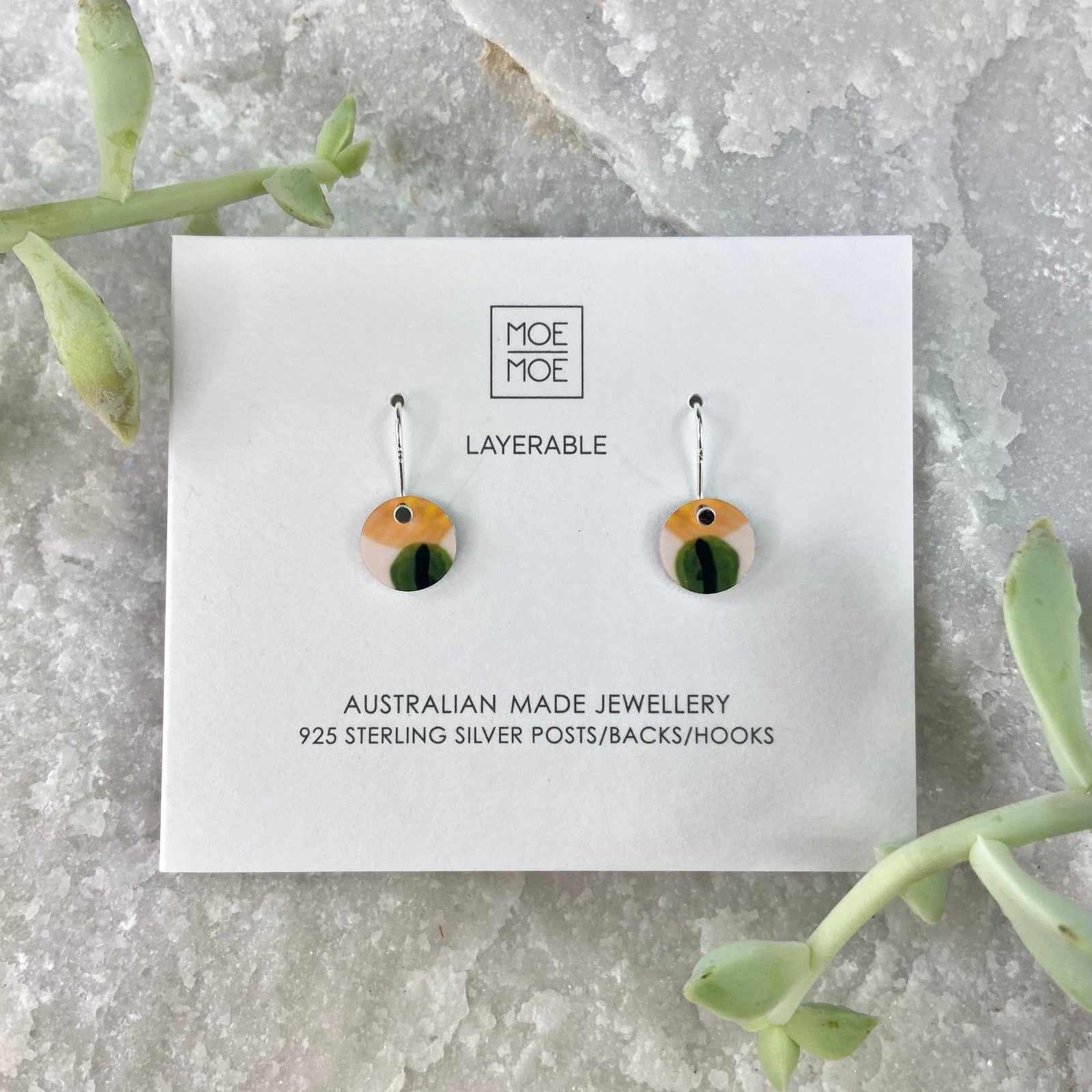 Green and Yellow Mini Circle Drop Earrings