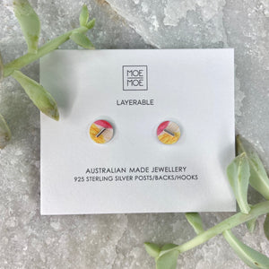 Pink and Orange Mini Circle Stud Earrings